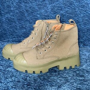 Olive Green Lace-Up Boots